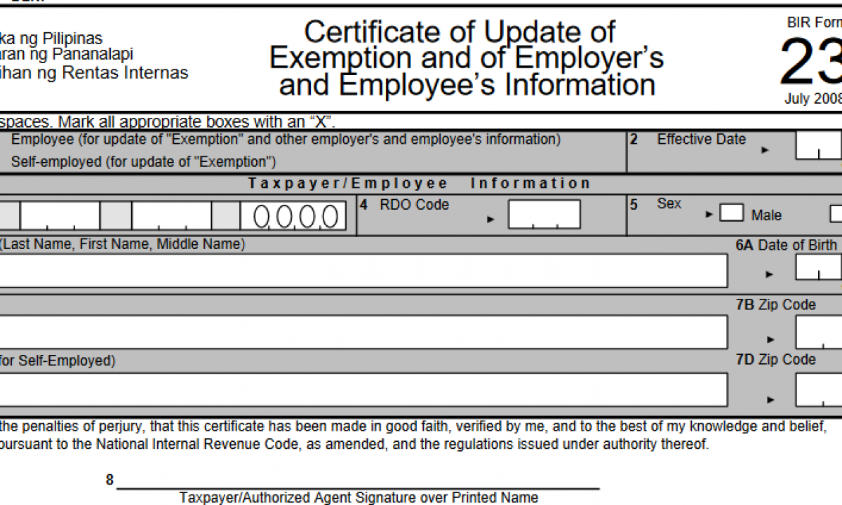 Bir Form Certificate Of Update Of Exemption And Off