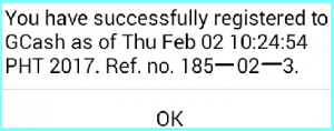GCash Registration Confirmation Message