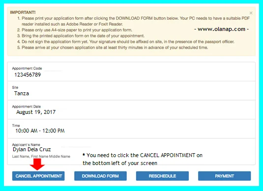 how to cancel your dfa appointment for your passport