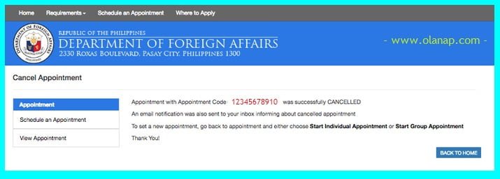 how to cancel your dfa appointment for your passport