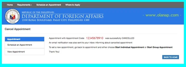 how to cancel your dfa appointment for your passport