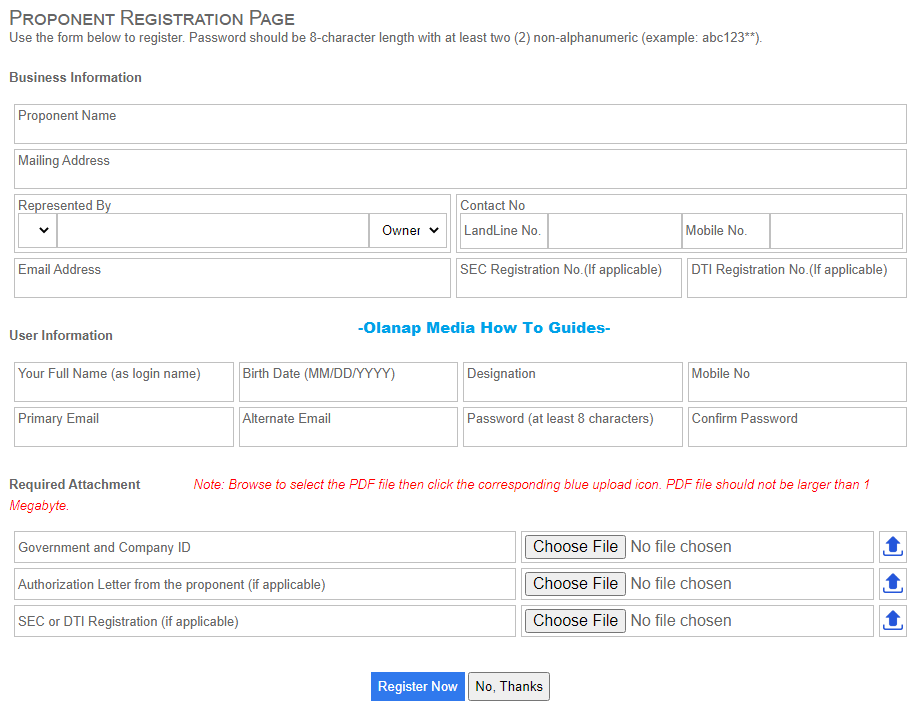 ecc proponent registration page